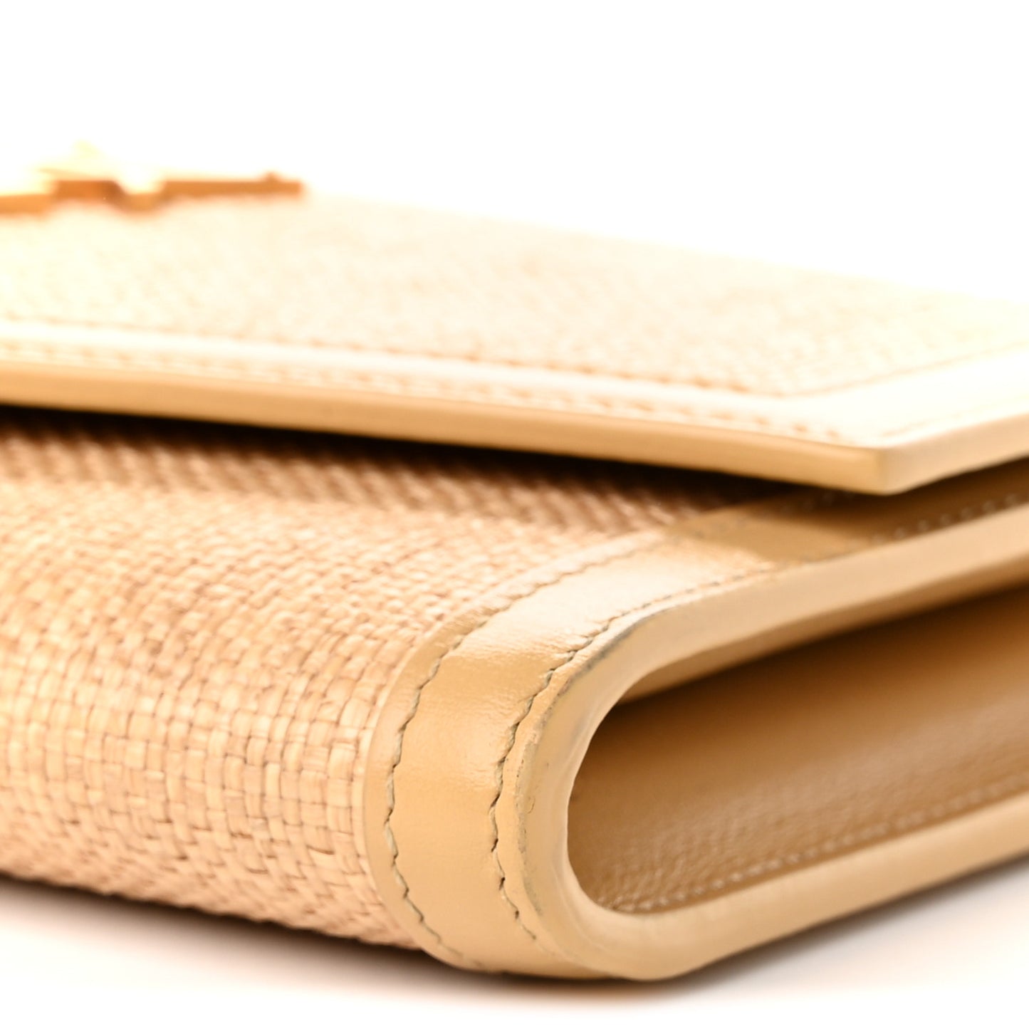 Micro Raffia Monogram Uptown Chain Wallet Natural Hay Blush