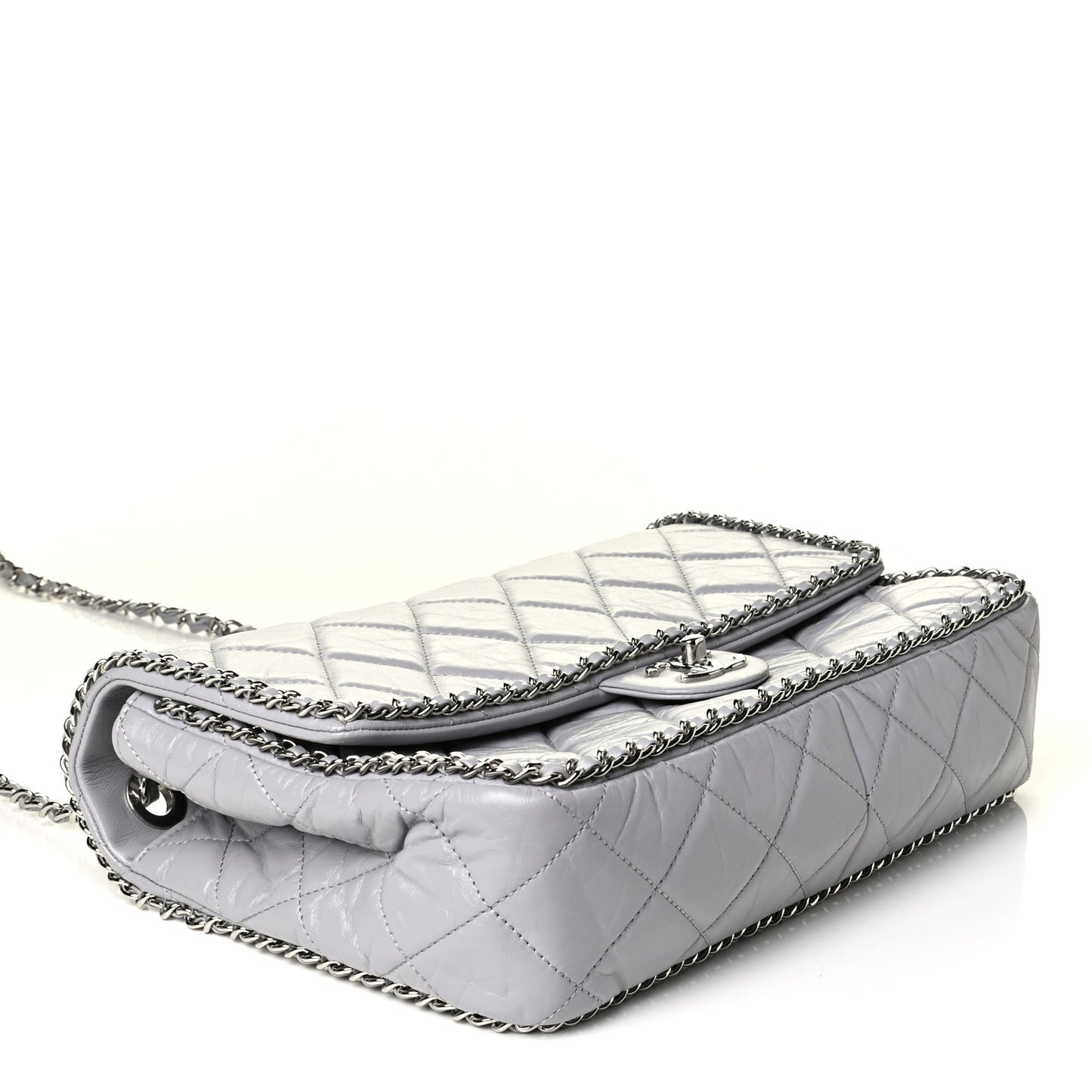 Crumpled Calfskin Large Chain All Over Flap Grey