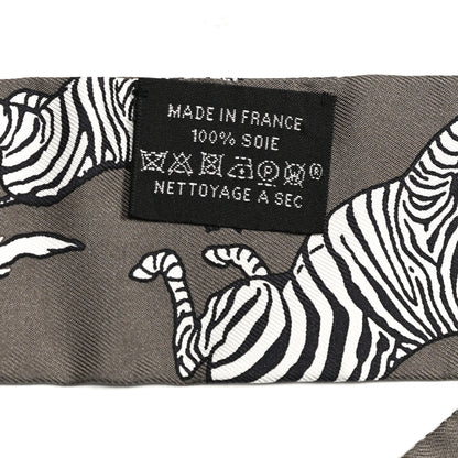 Hermes Silk Les Zebres Twilly Gris Taupe Black White 8 of 8