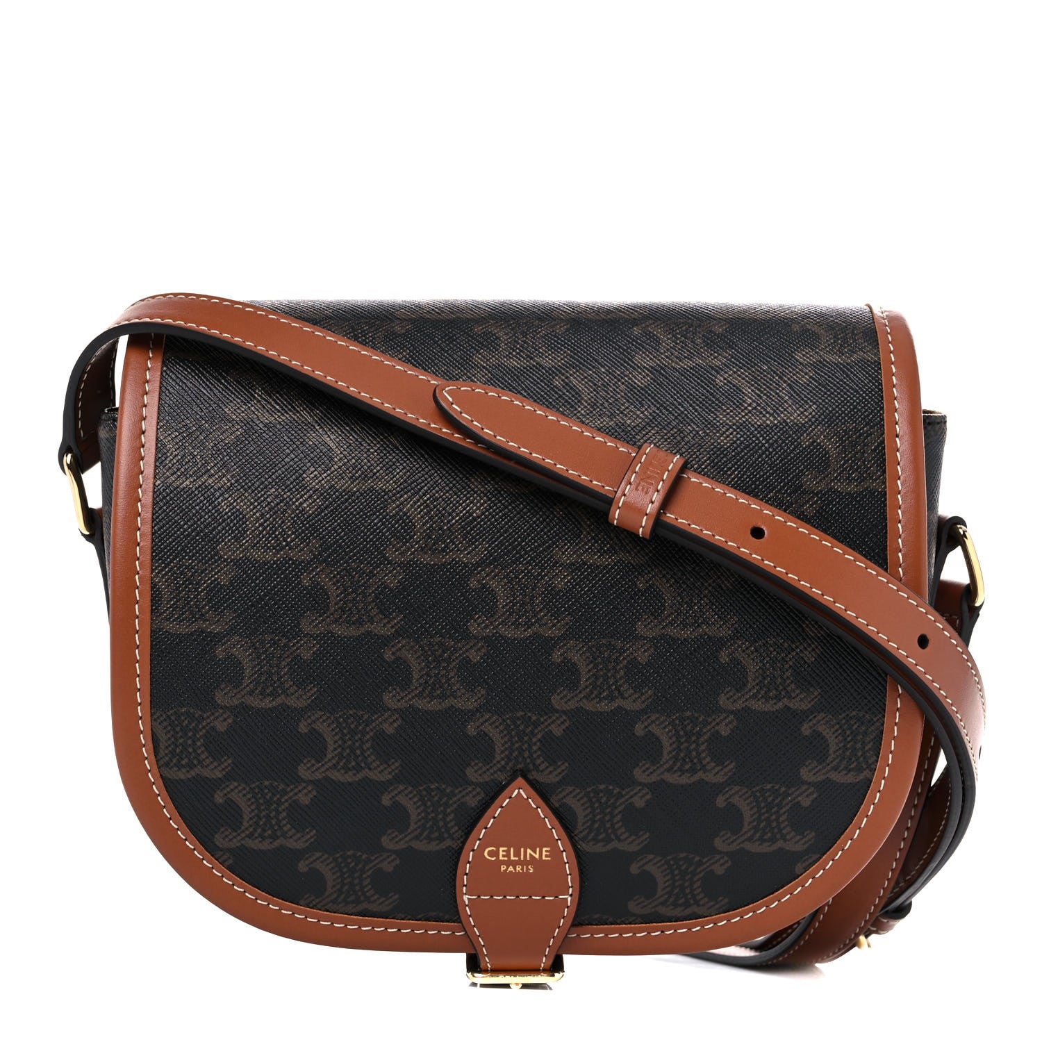 Celine Triomphe Canvas Medium Folco Bag Tan 1 of 8