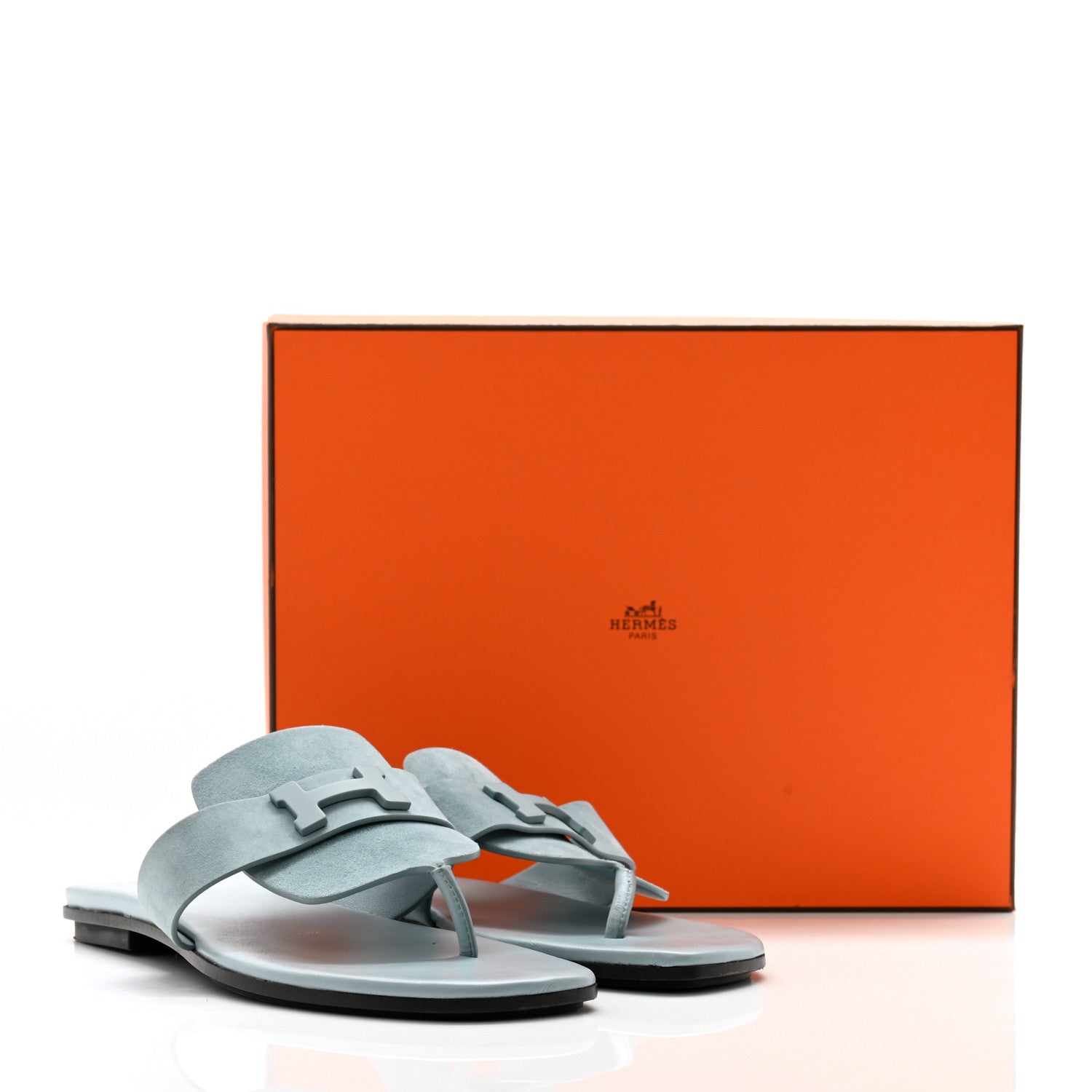 Hermes Suede Goatskin Womens Galerie Sandals 38.5 Bleu Pinede 10 of 10