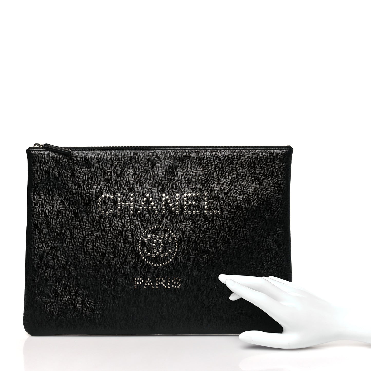 Caviar Studded Medium Deauville Pouch Black