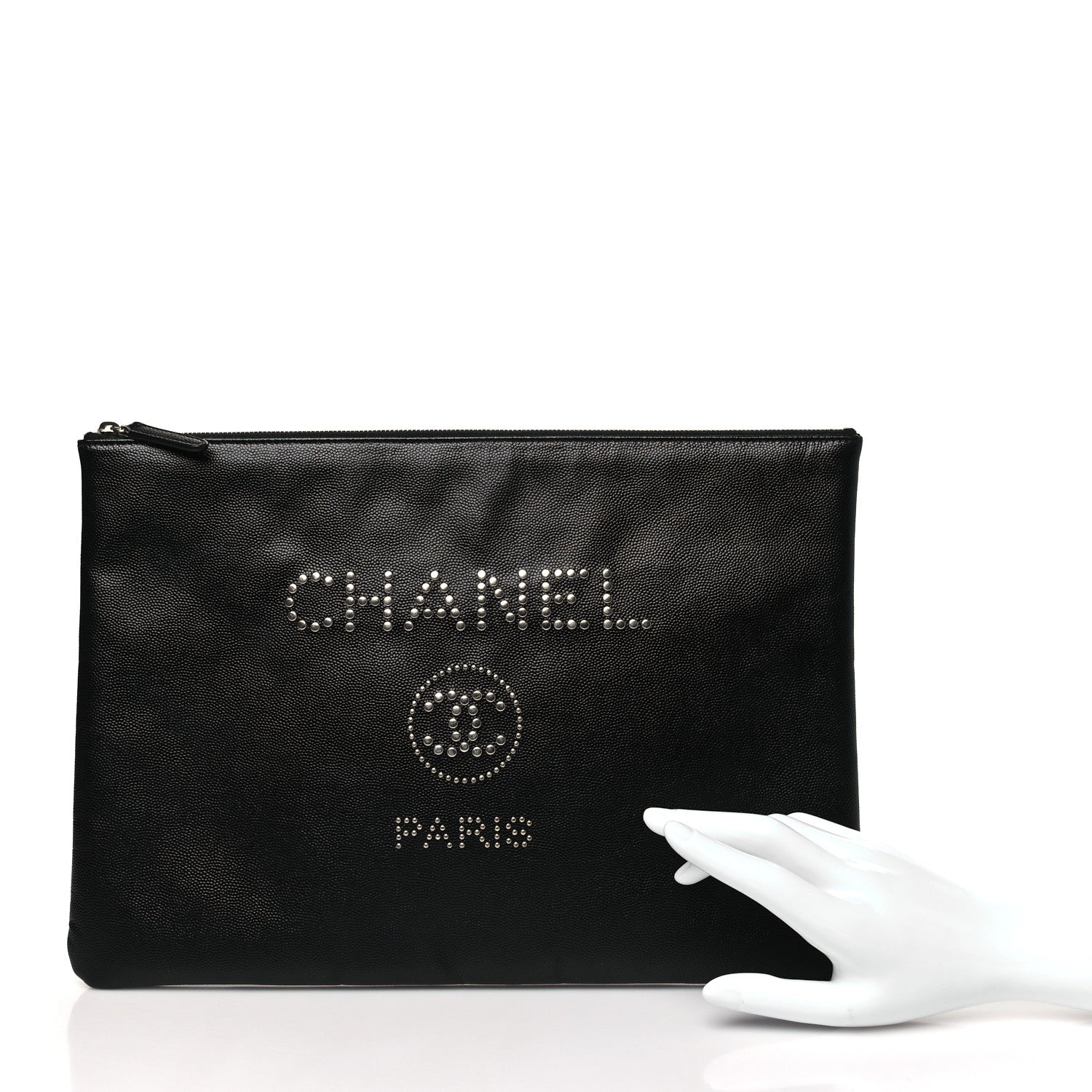 Chanel Caviar Studded Medium Deauville Pouch Black 2 of 11