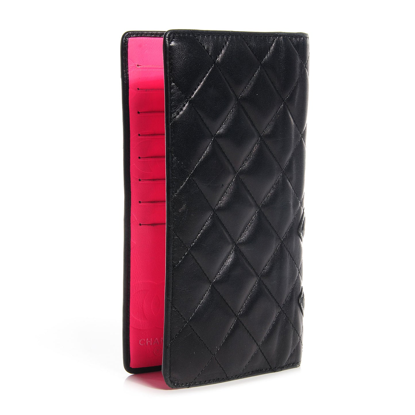 Calfskin Cambon Quilted Yen Wallet Black