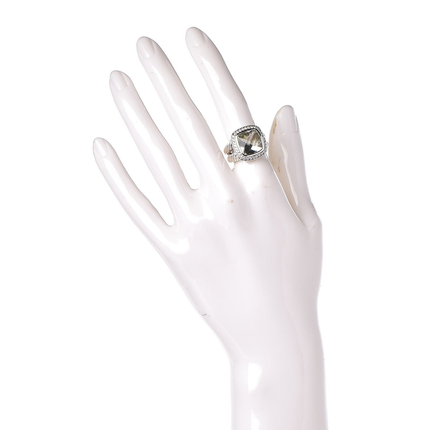 Sterling Silver Diamond Prasiolite 11mm Albion Ring 51 5.75