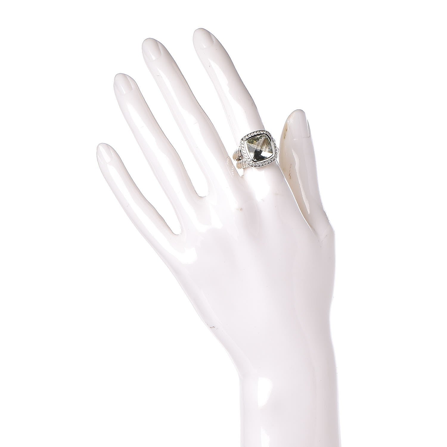 David Yurman Sterling Silver Diamond Prasiolite 11mm Albion Ring 51 5.75 2 of 4
