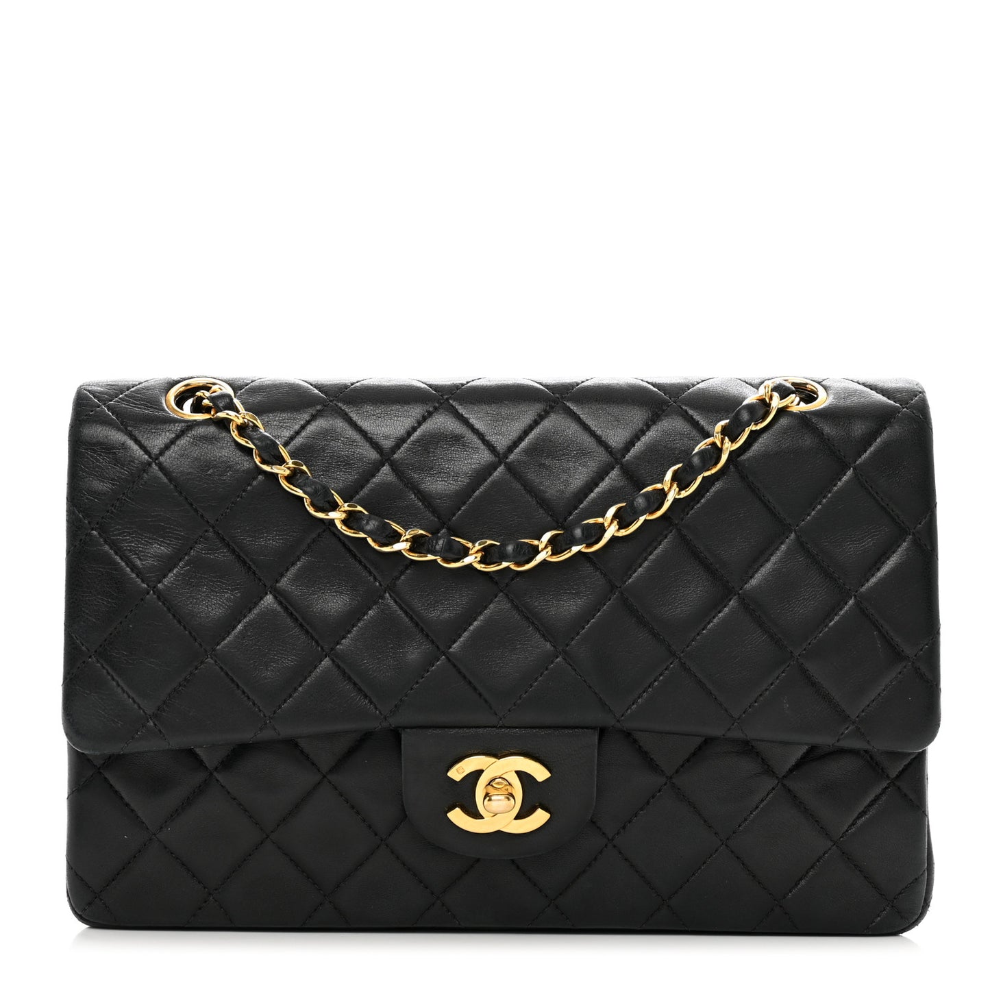 Lambskin Quilted Medium Double Flap Black