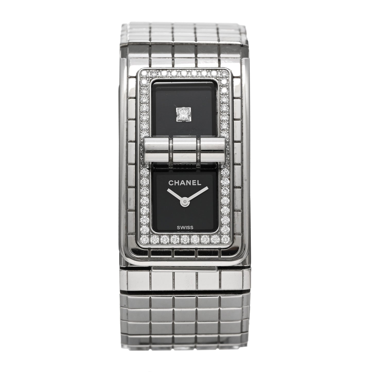 Stainless Steel Diamond Bezel 21mm Code Coco Quartz Watch Black