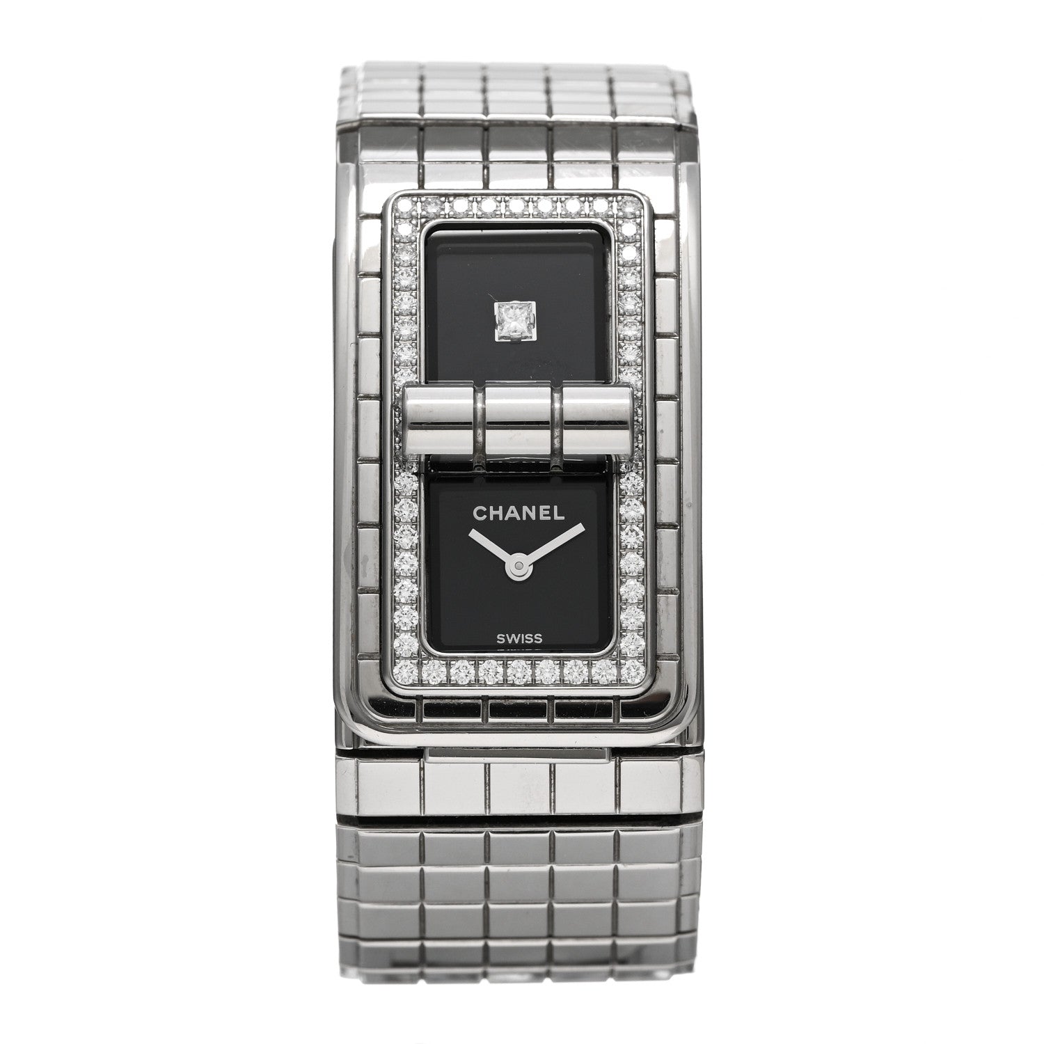 Chanel Stainless Steel Diamond Bezel 21mm Code Coco Quartz Watch Black 1 of 4