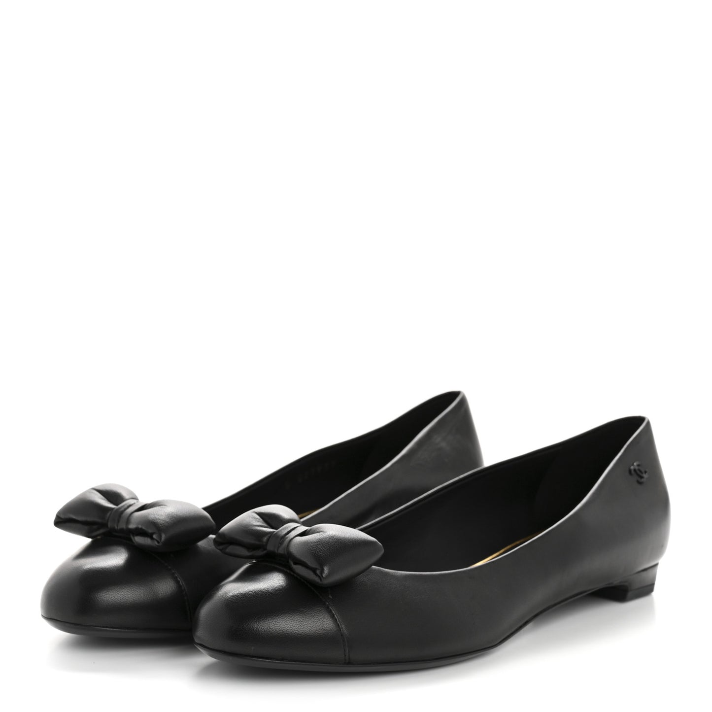 Lambskin CC Cap Toe Bow Ballerina Flats 39.5 Black