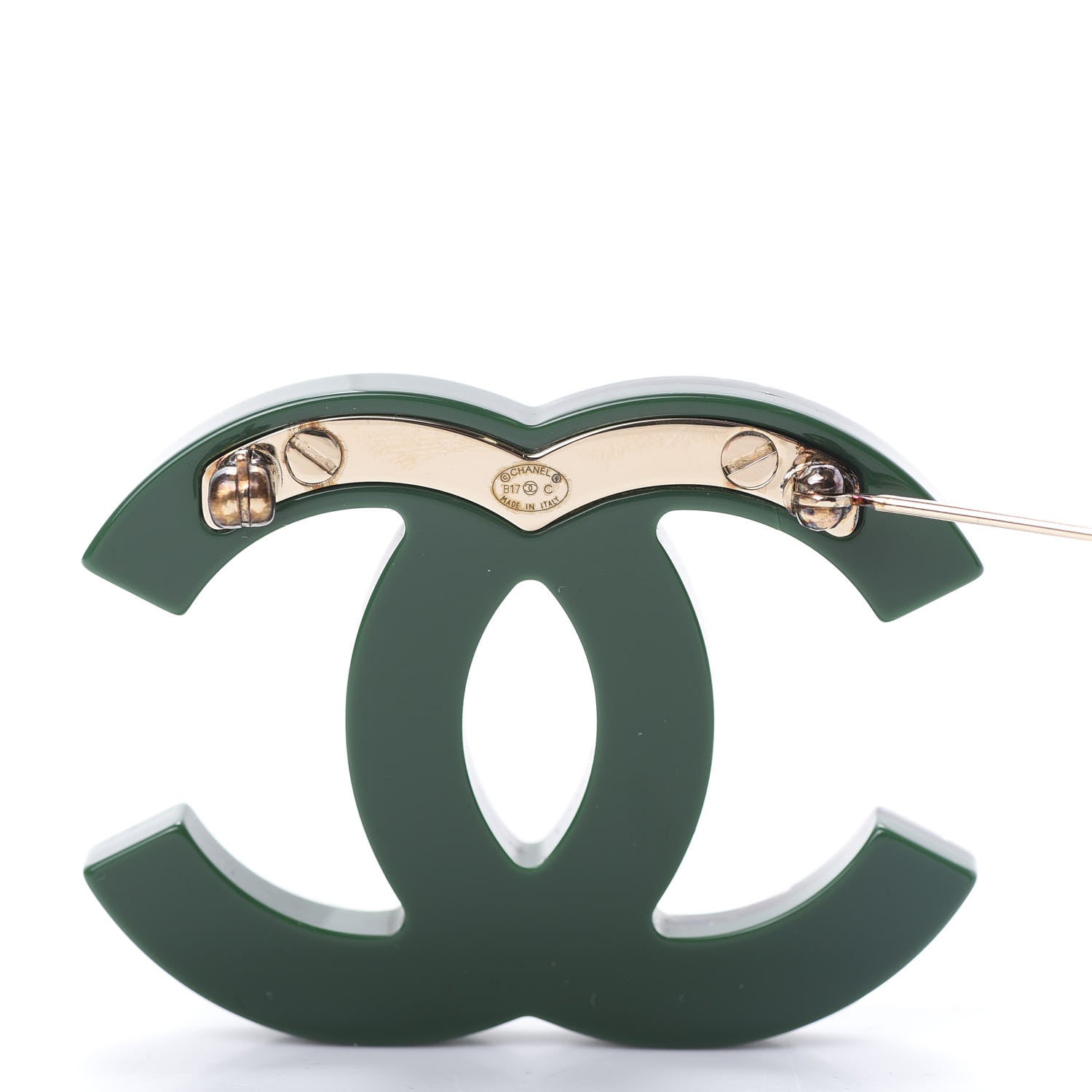 Chanel Resin Crystal Studded CC Brooch Green Multicolor 4 of 6