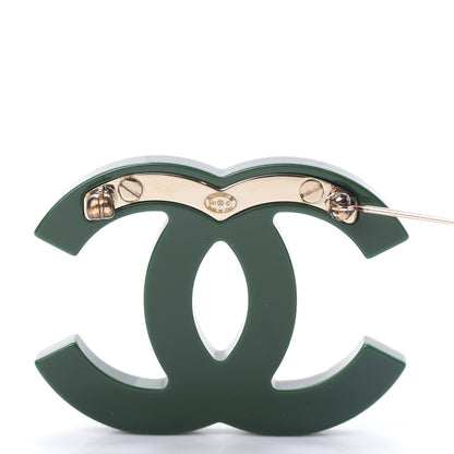 Chanel Resin Crystal Studded CC Brooch Green Multicolor 4 of 6