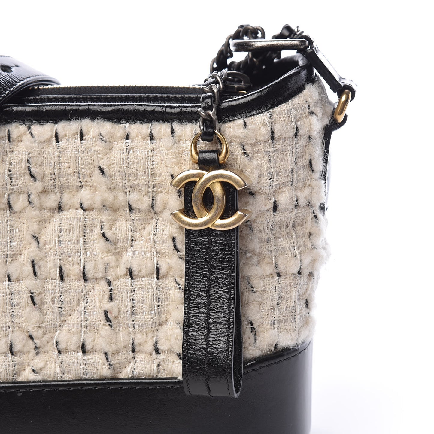Tweed Calfskin Quilted Small Gabrielle Hobo Ivory Black