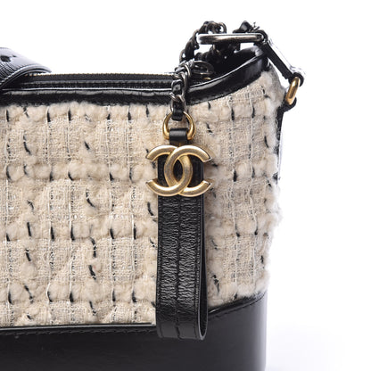Chanel Tweed Calfskin Quilted Small Gabrielle Hobo Ivory Black 8 of 10