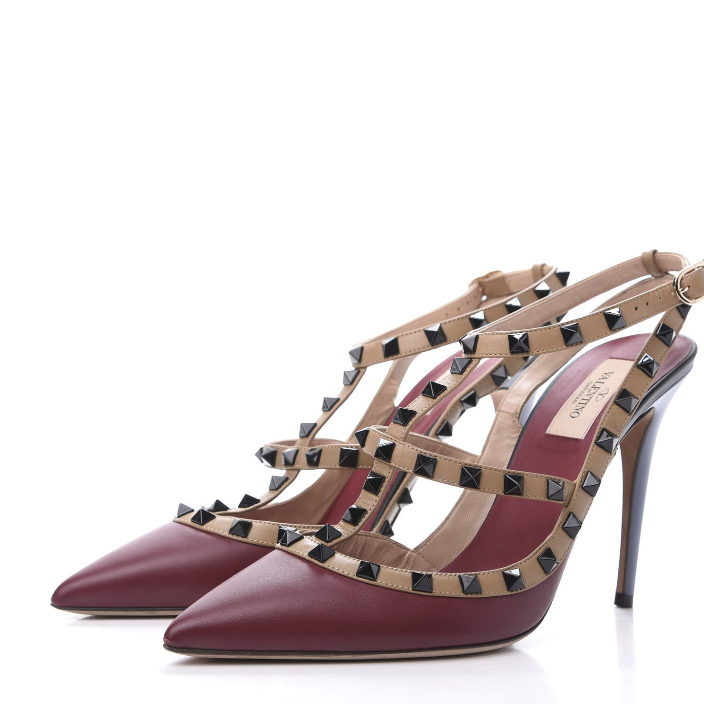 Nappa Rockstud Ankle Strap 100mm Pumps 41 Dark Red Multicolor
