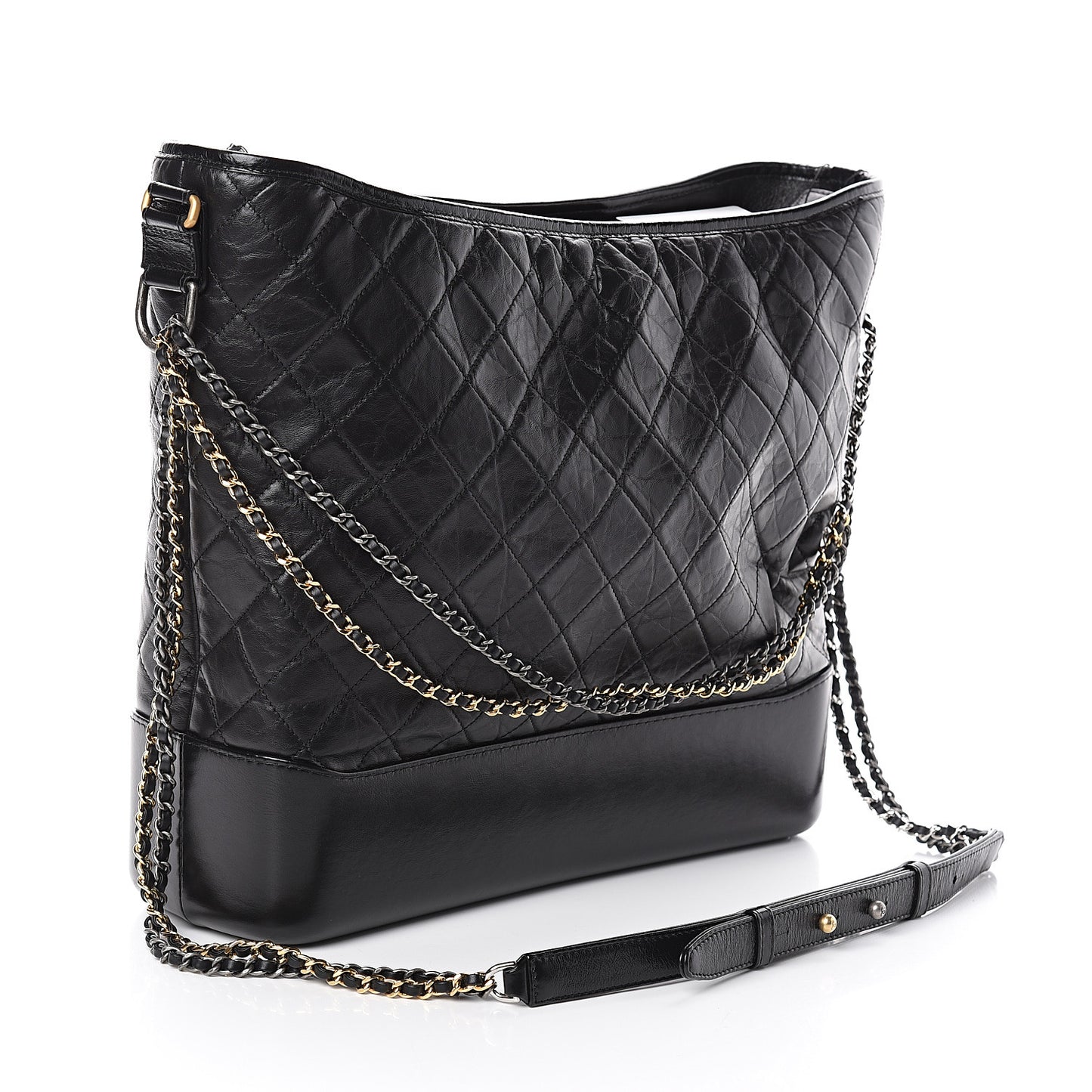 Aged Calfskin Quilted Maxi Gabrielle Hobo Black