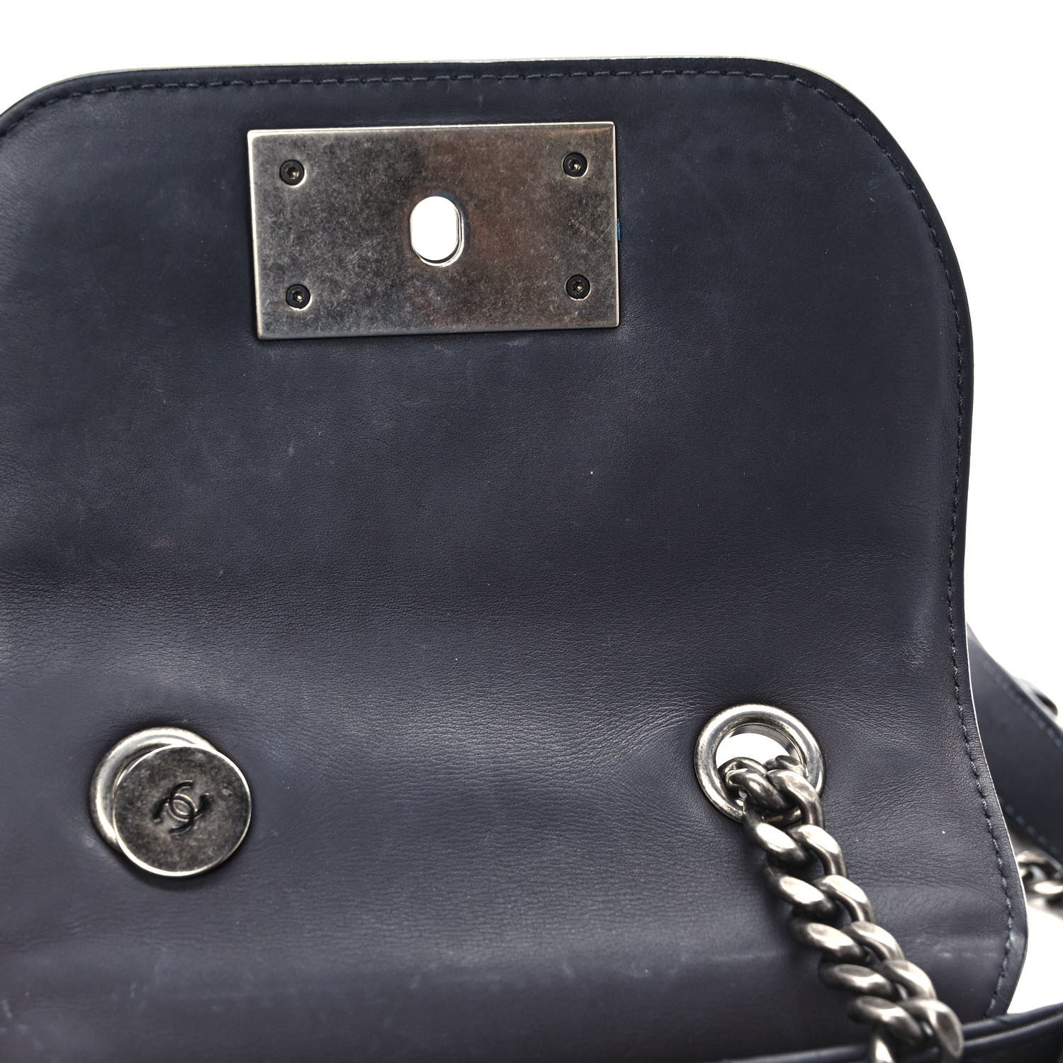 Chanel Calfskin Quilted Small Double Chained Messenger Flap Charcoal 6 of 9