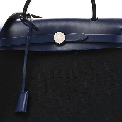 Hermes Military Toile Vache Hunter Herbag Zip 31 PM Black Bleu Saphir 9 of 12