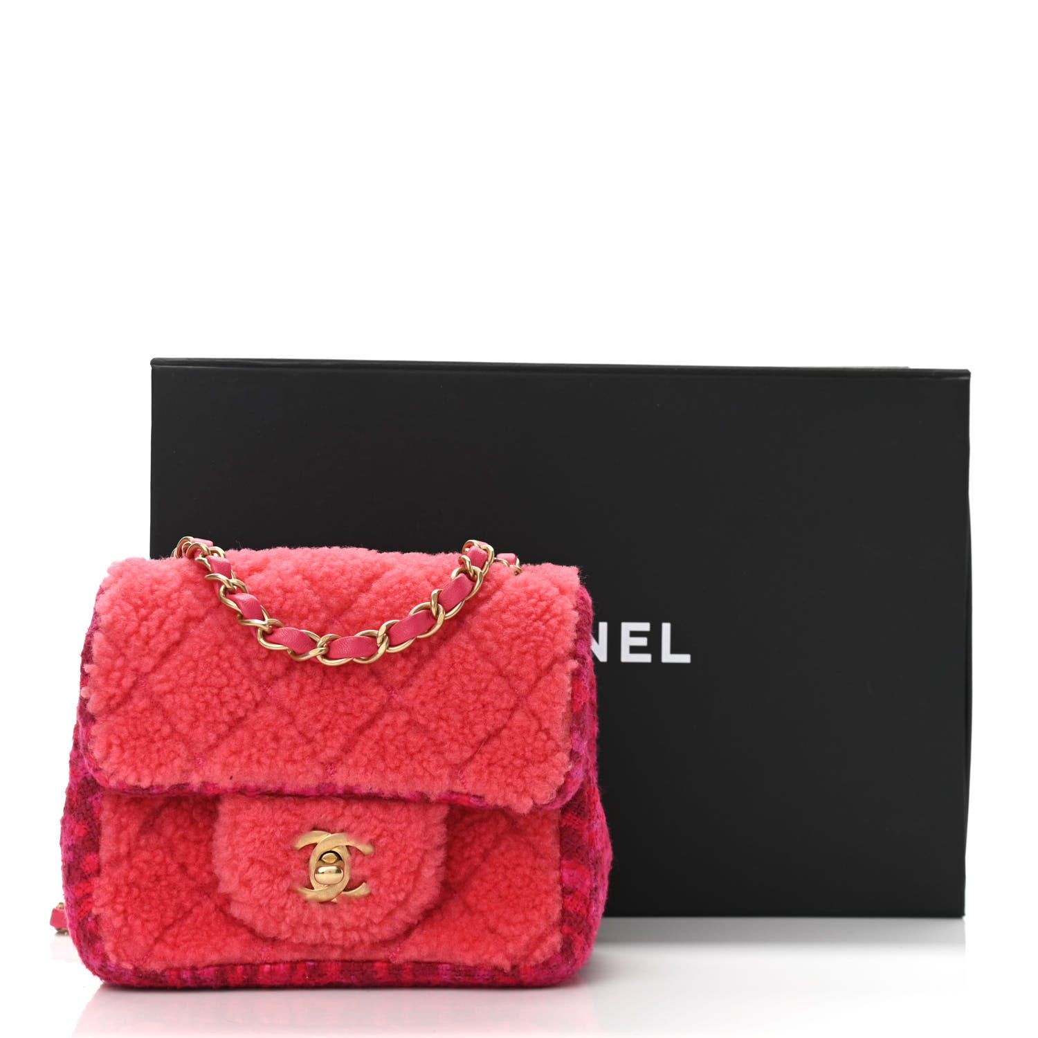 Chanel Shearling Tweed Quilted Mini Square Flap Bag Pink 12 of 12