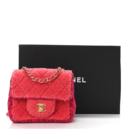Chanel Shearling Tweed Quilted Mini Square Flap Bag Pink 12 of 12