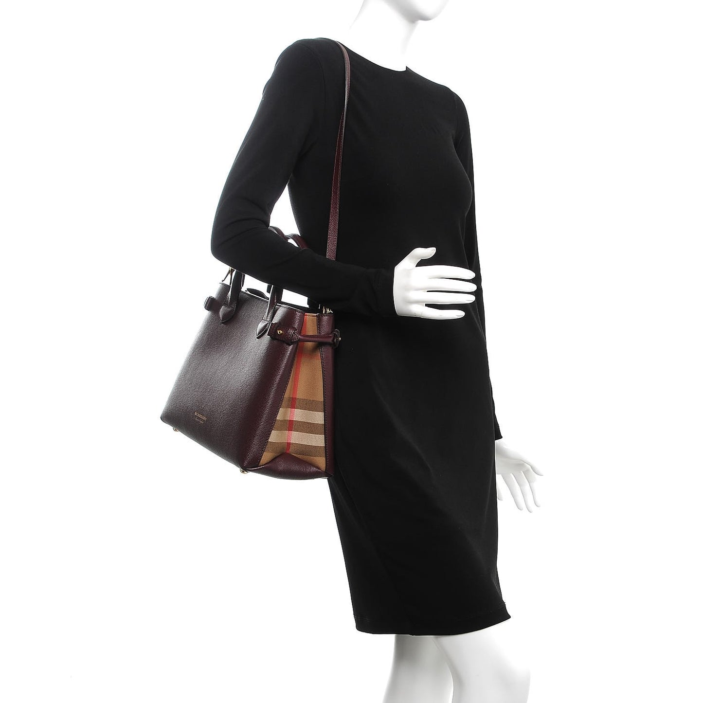 Grainy Calfskin House Check Medium Banner Tote Mahogany Red