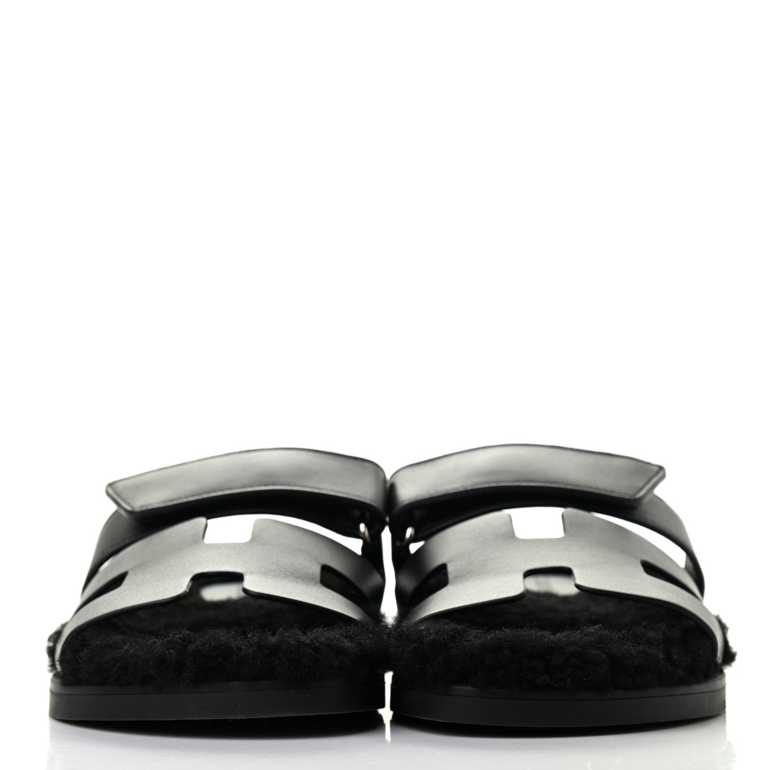 Hermes Calfskin Woolskin Womens Chypre Sandals 37 Black 2 of 8