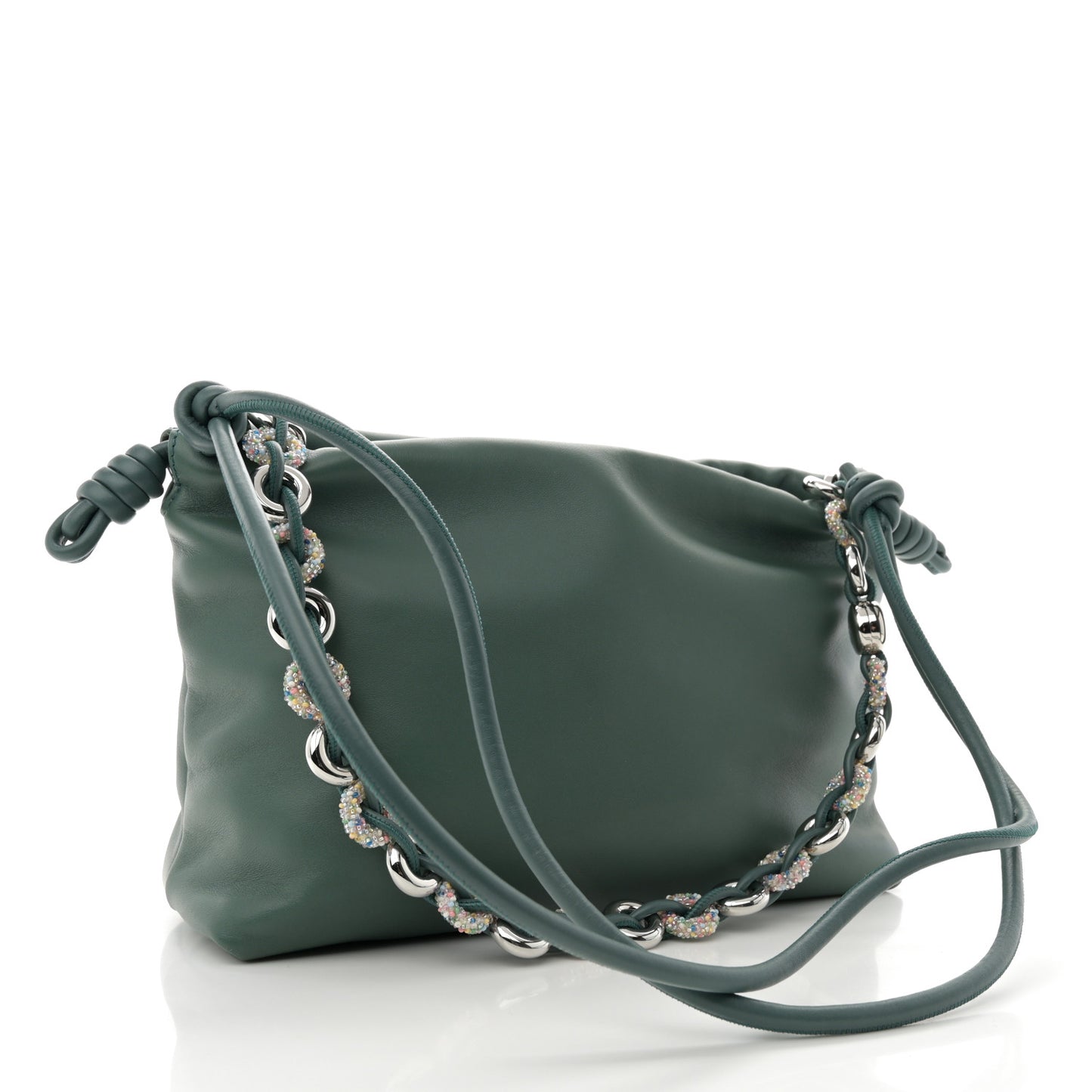 Mellow Nappa Beaded Donut Chain Flamenco Knot Clutch Vetiver