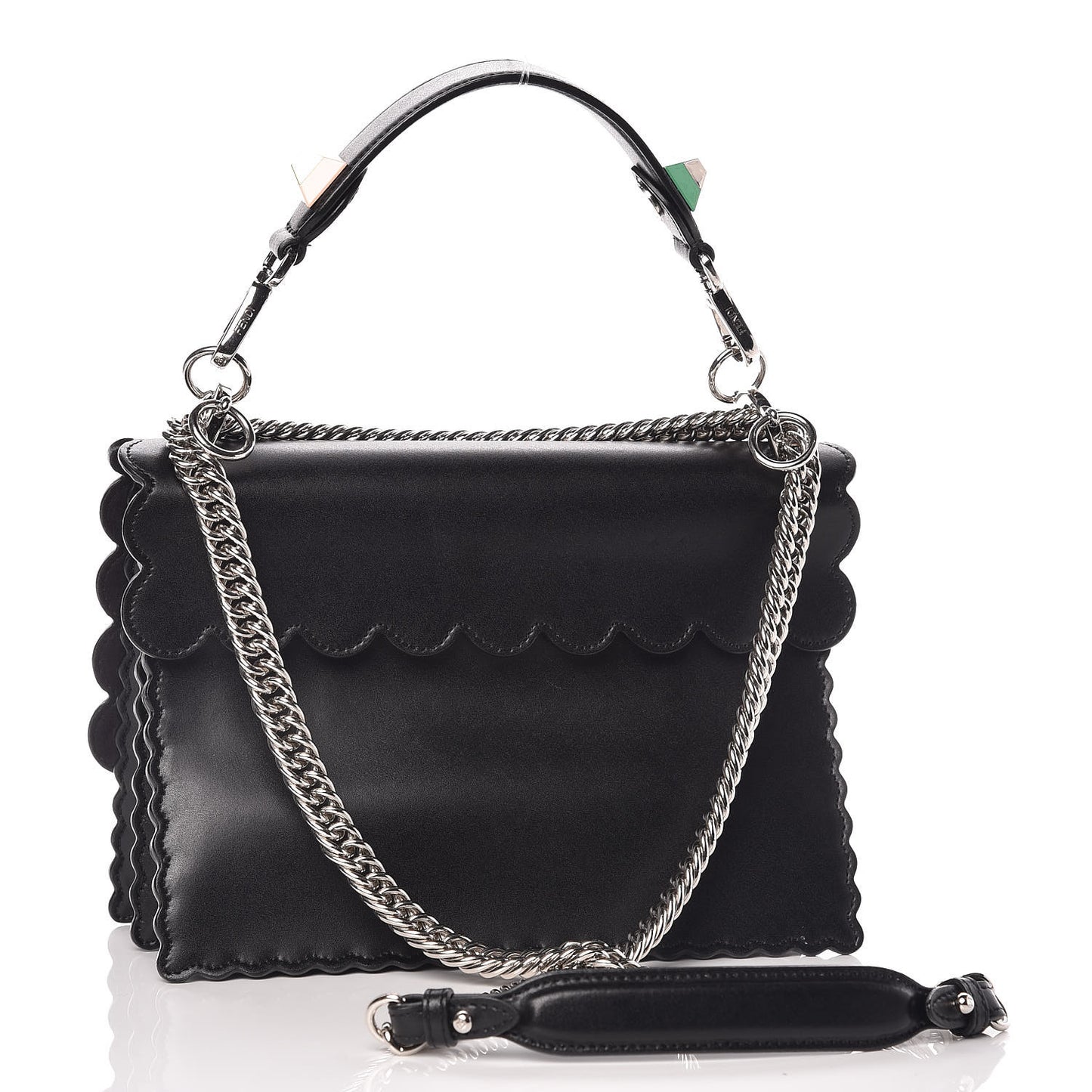 Vitello Liberty Scalloped Spike Studded Kan I Shoulder Bag Black Multicolor