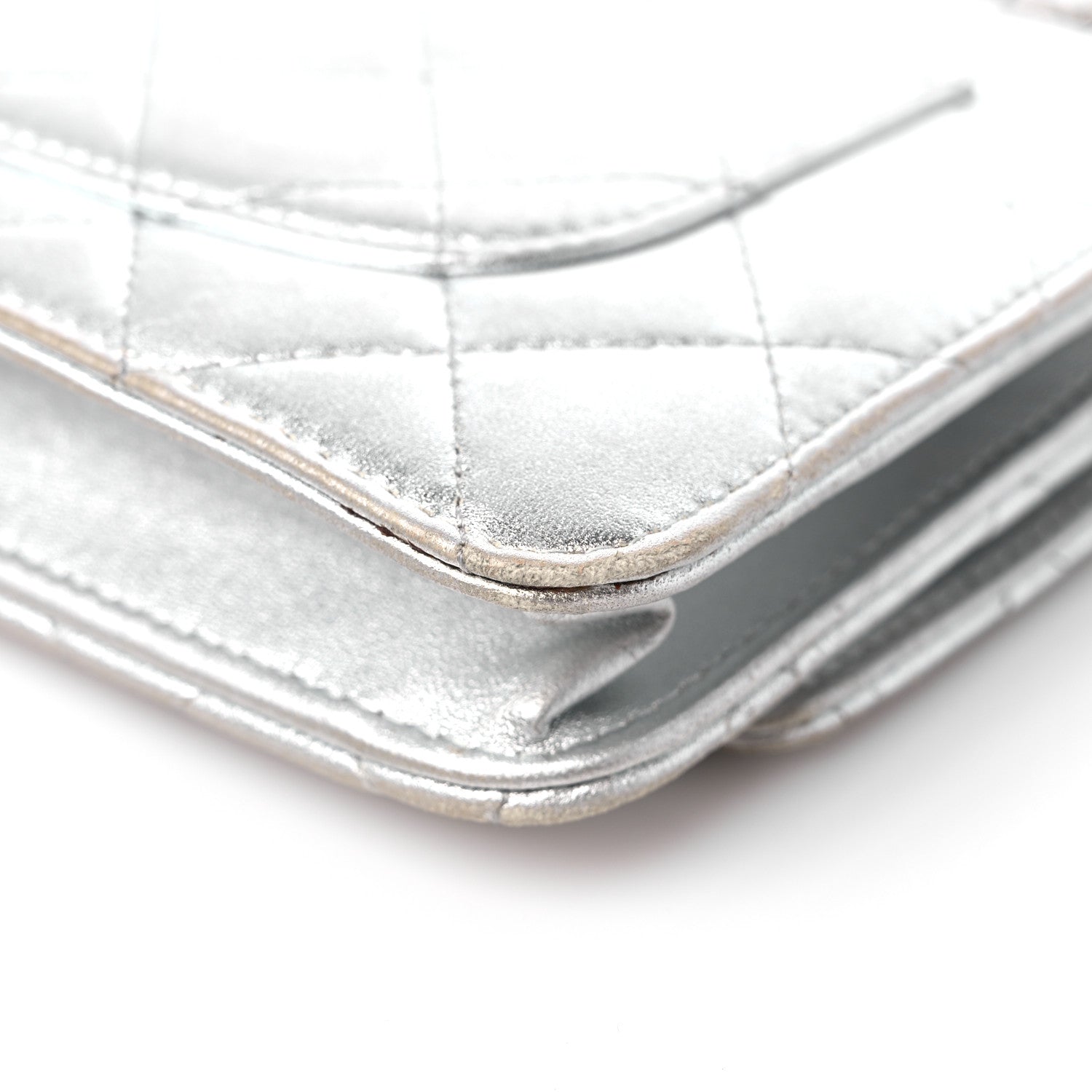 Chanel Metallic Lambskin Quilted Wallet On Chain WOC Silver 12 of 19