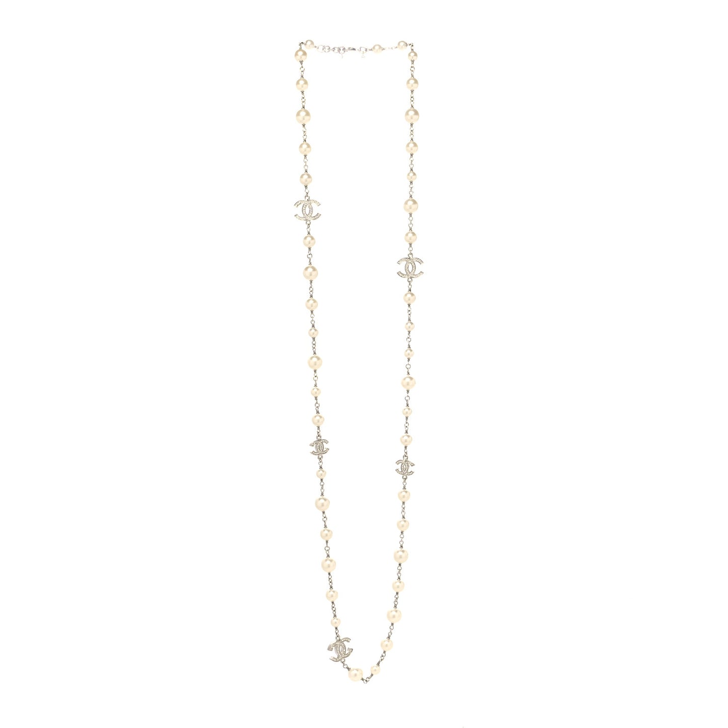 Pearl CC Long Necklace Silver