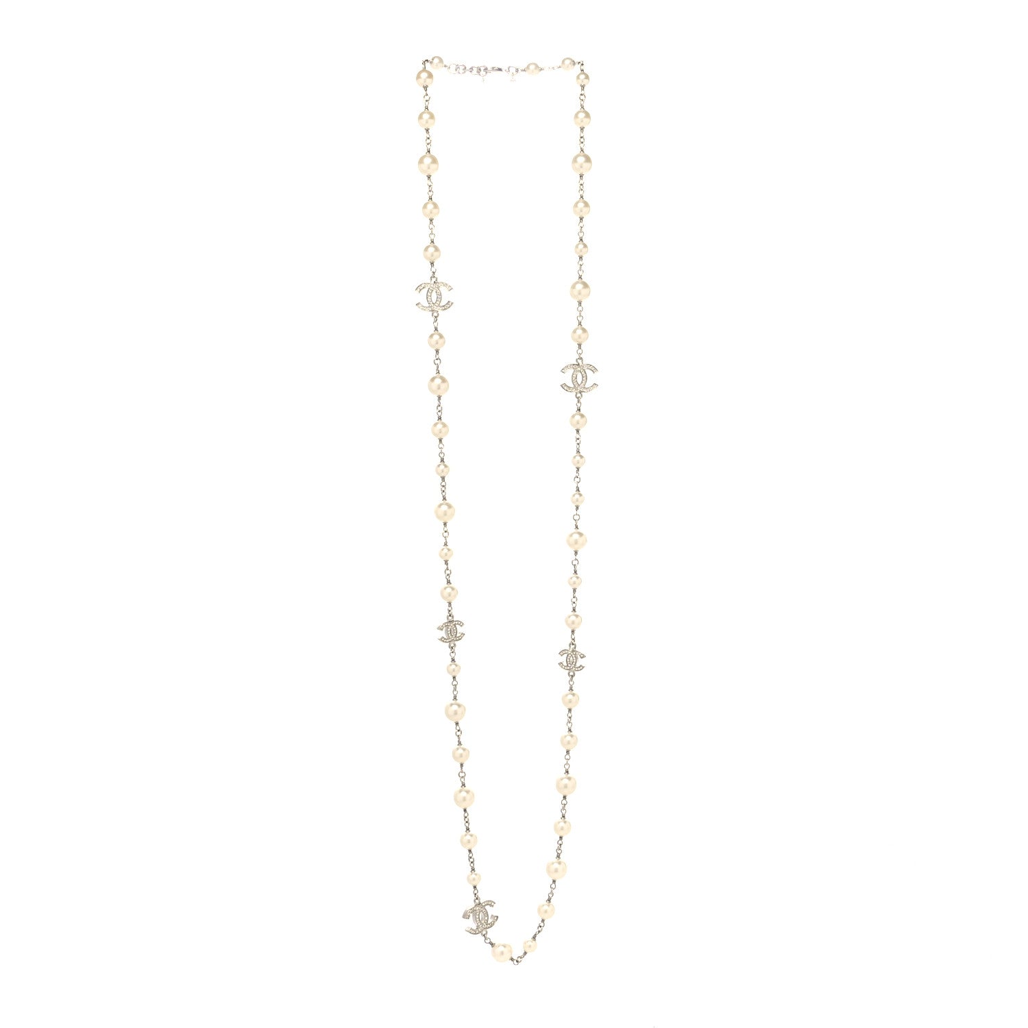 Chanel Pearl CC Long Necklace Silver 3 of 5
