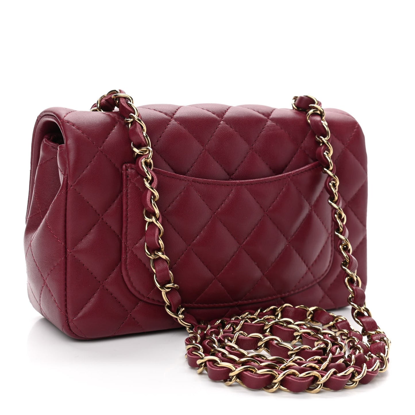 Lambskin Quilted Mini Rectangular Flap Burgundy