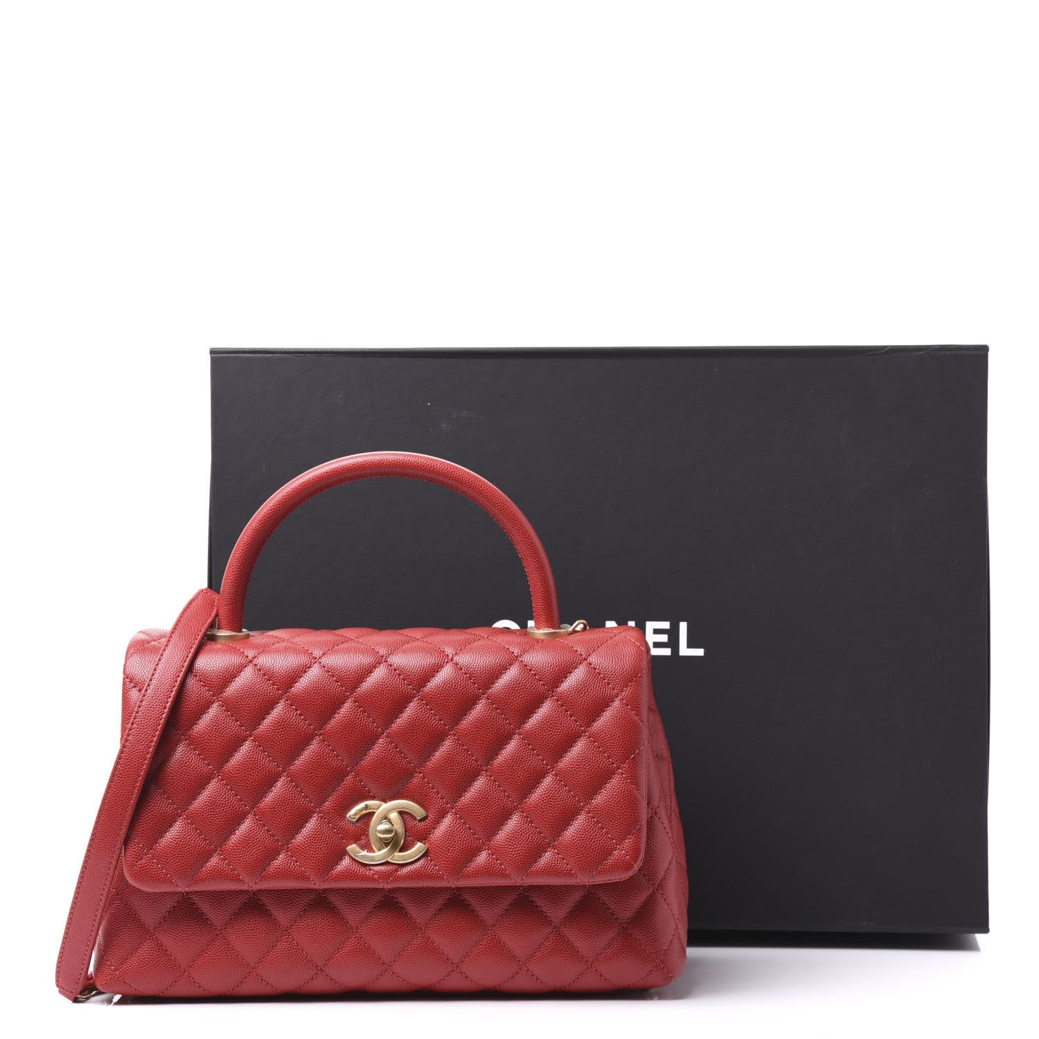 Chanel Caviar Quilted Small Coco Handle Flap Red 10 of 10