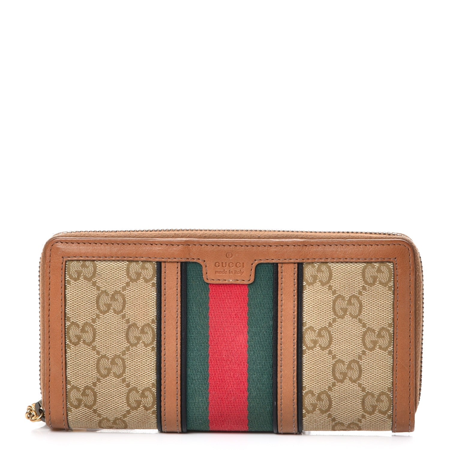 Gucci Monogram Web Rania Zip Around Wallet Khaki 1 of 12