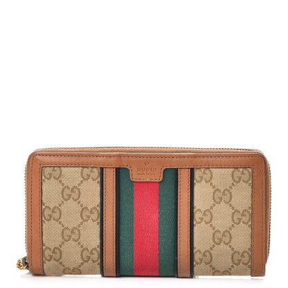 Gucci Monogram Web Rania Zip Around Wallet Khaki 1 of 12
