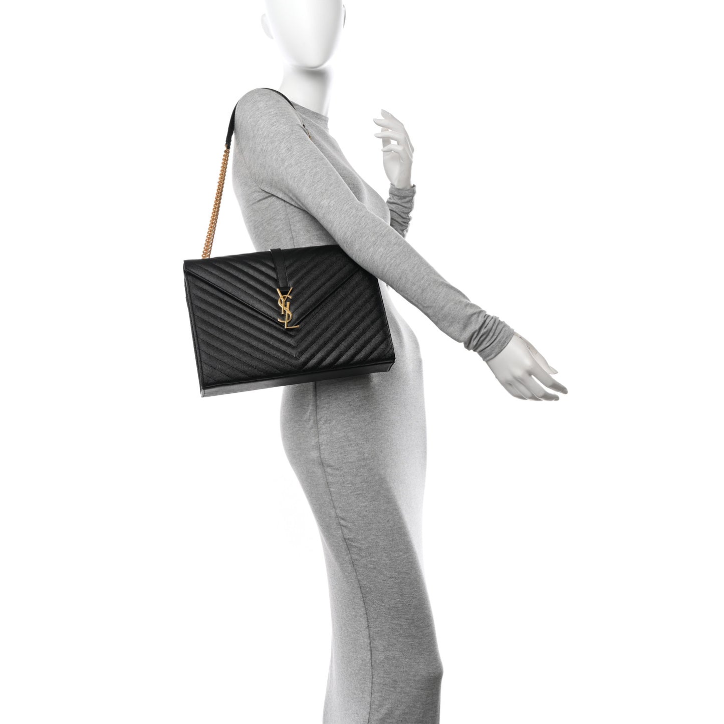 Grain De Poudre Matelasse Chevron Large Monogram Satchel Black