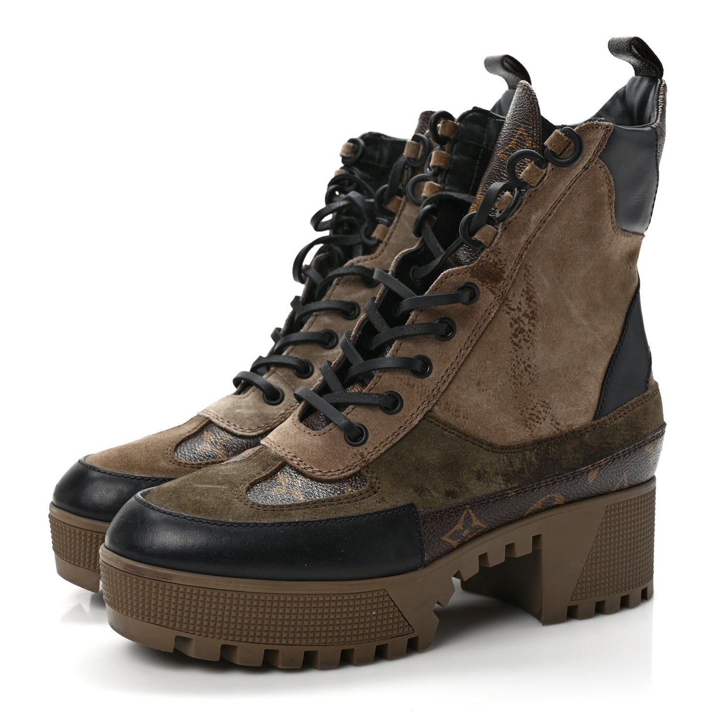 Suede Calfskin Monogram Laureate Platform Desert Boots 37 Taupe