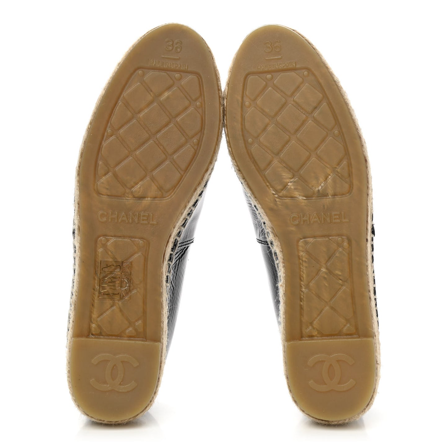 Patent Calfskin Crystal CC Espadrilles 36 Black