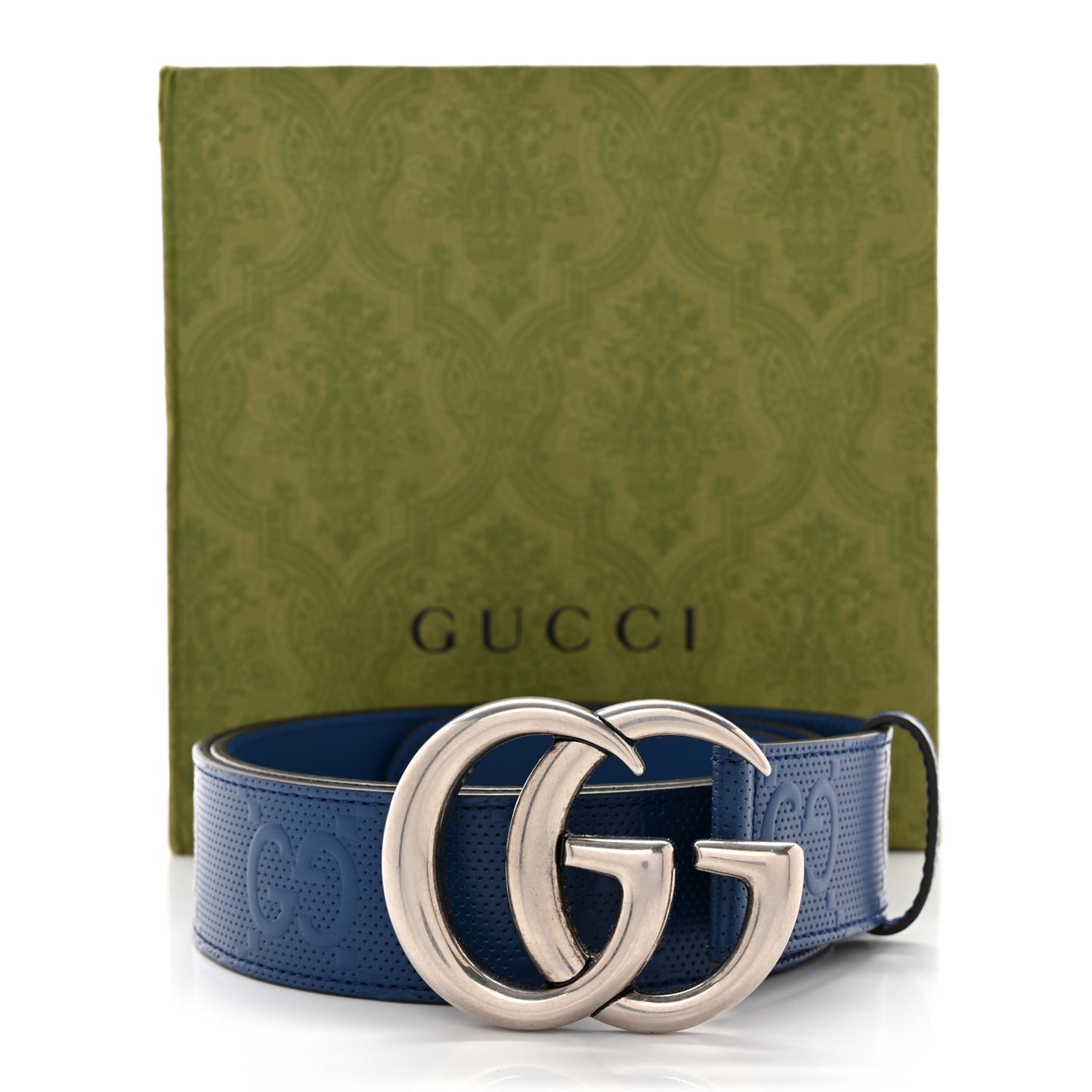 Calfskin GG Tennis Embossed Double G 40mm Belt 90 36 Intense Metal Blue