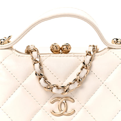 Chanel Lambskin Quilted Kiss Lock Top Handle Flap Clutch With Chain White 7 of 9