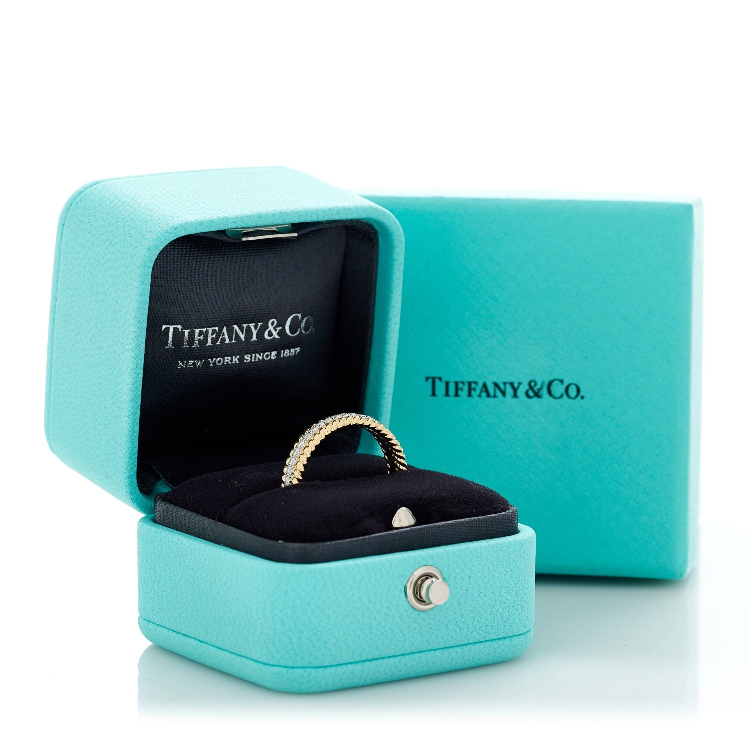 Tiffany 18K Yellow Gold Platinum Diamond Schlumberger Rope Two-Row Ring 54 7 7 of 7