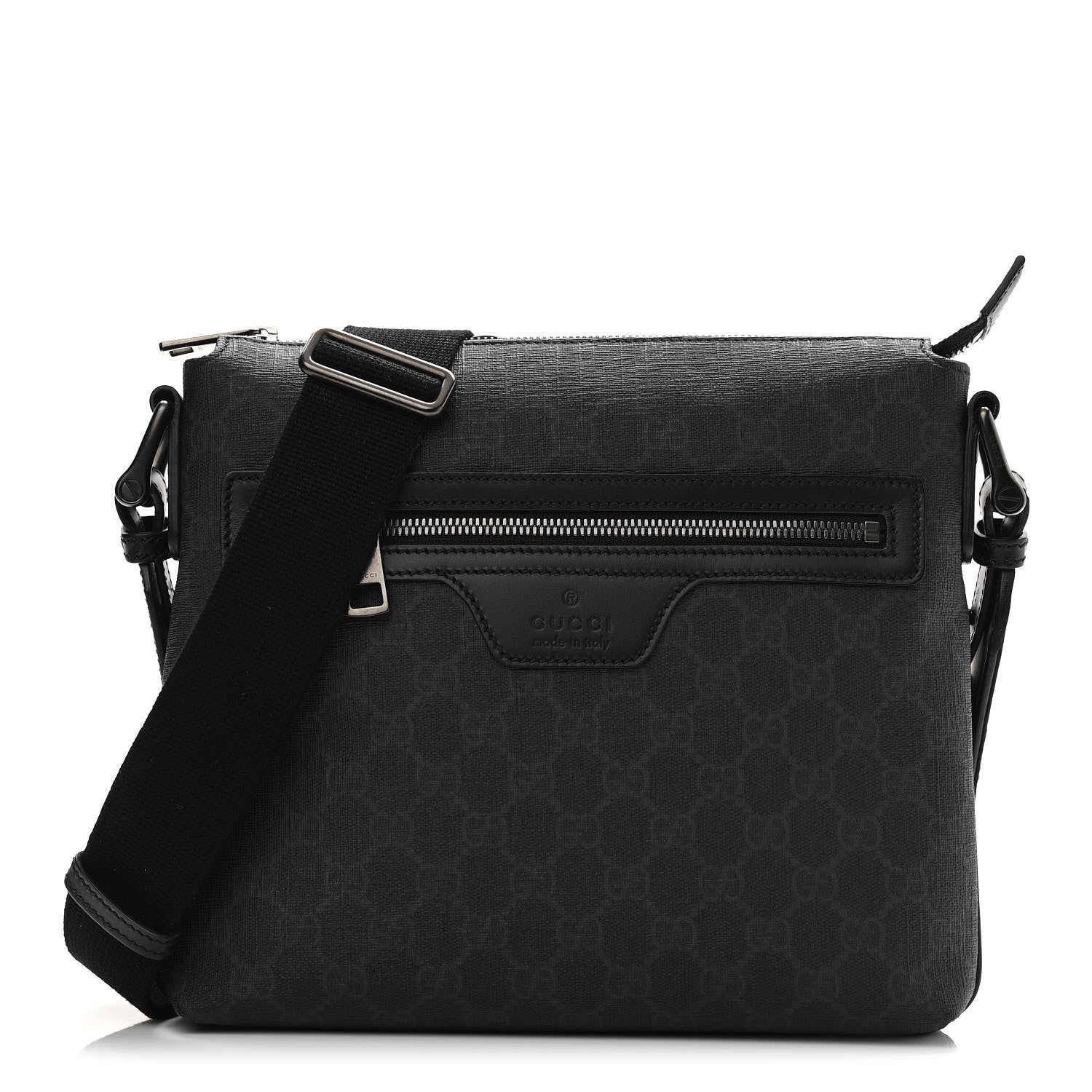 Gucci GG Supreme Monogram Flat Messenger Bag Black Grey 1 of 10