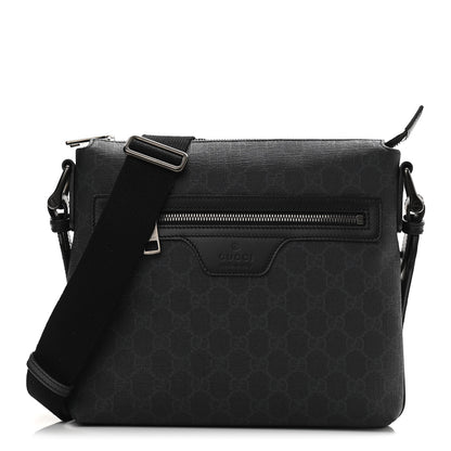 Gucci GG Supreme Monogram Flat Messenger Bag Black Grey 1 of 10