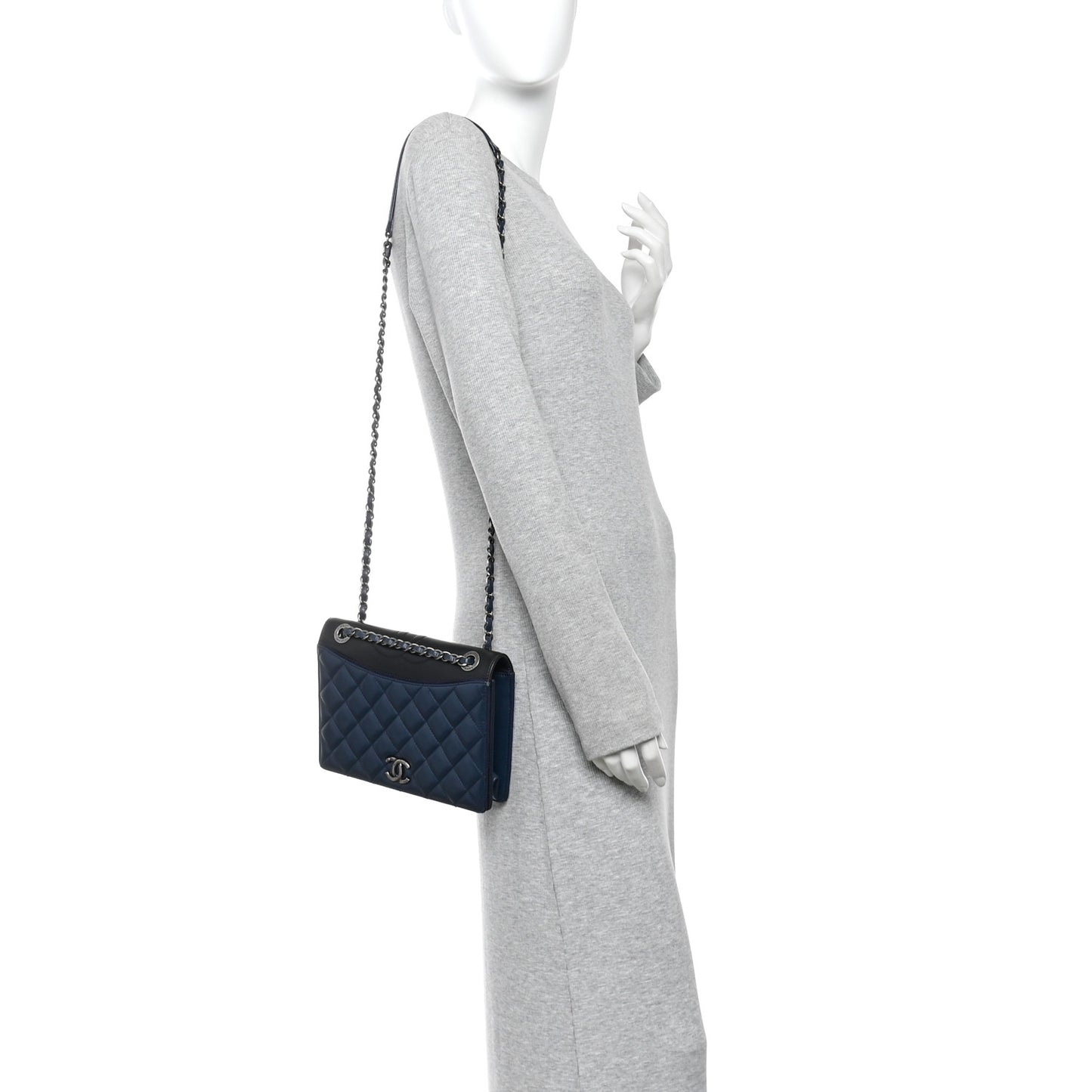 Calfskin Quilted Ballerine Flap Black Blue