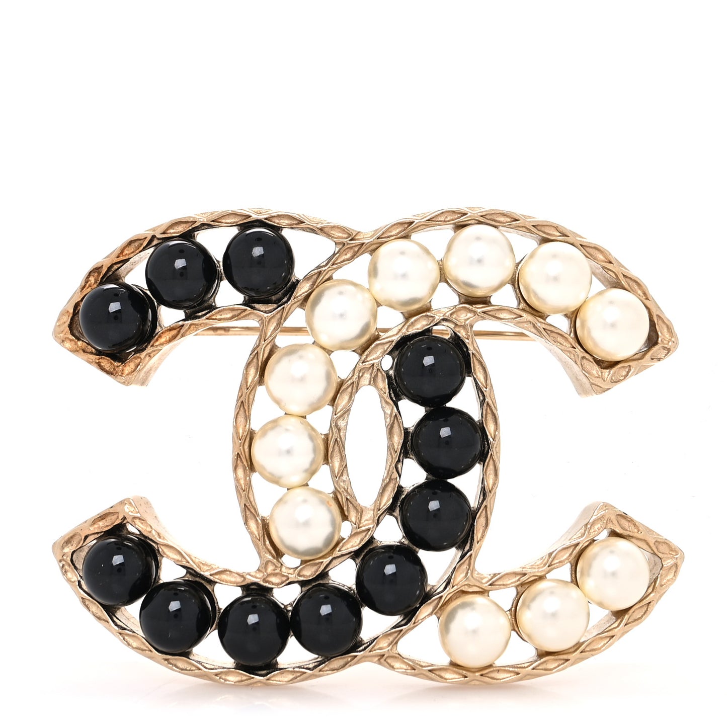 Pearl CC Brooch Gold Black