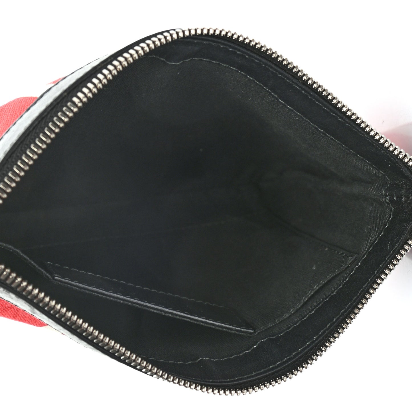 Calfskin Cotton Canvas Striped Logo Clutch Red