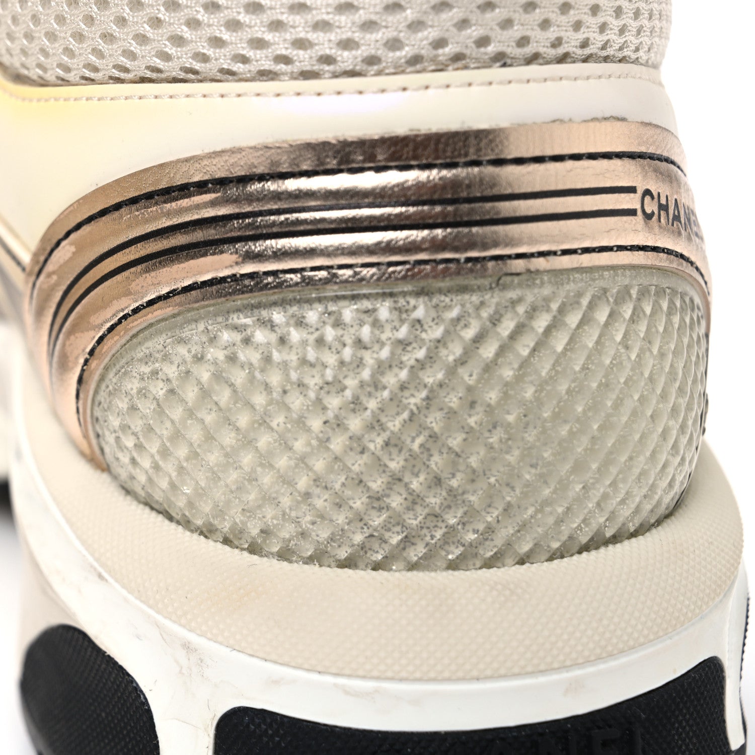 Chanel Fabric Laminated Calfskin Stretch CC Sneakers 41 Ivory White Silver 12 of 13