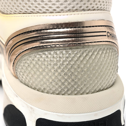 Chanel Fabric Laminated Calfskin Stretch CC Sneakers 41 Ivory White Silver 12 of 13