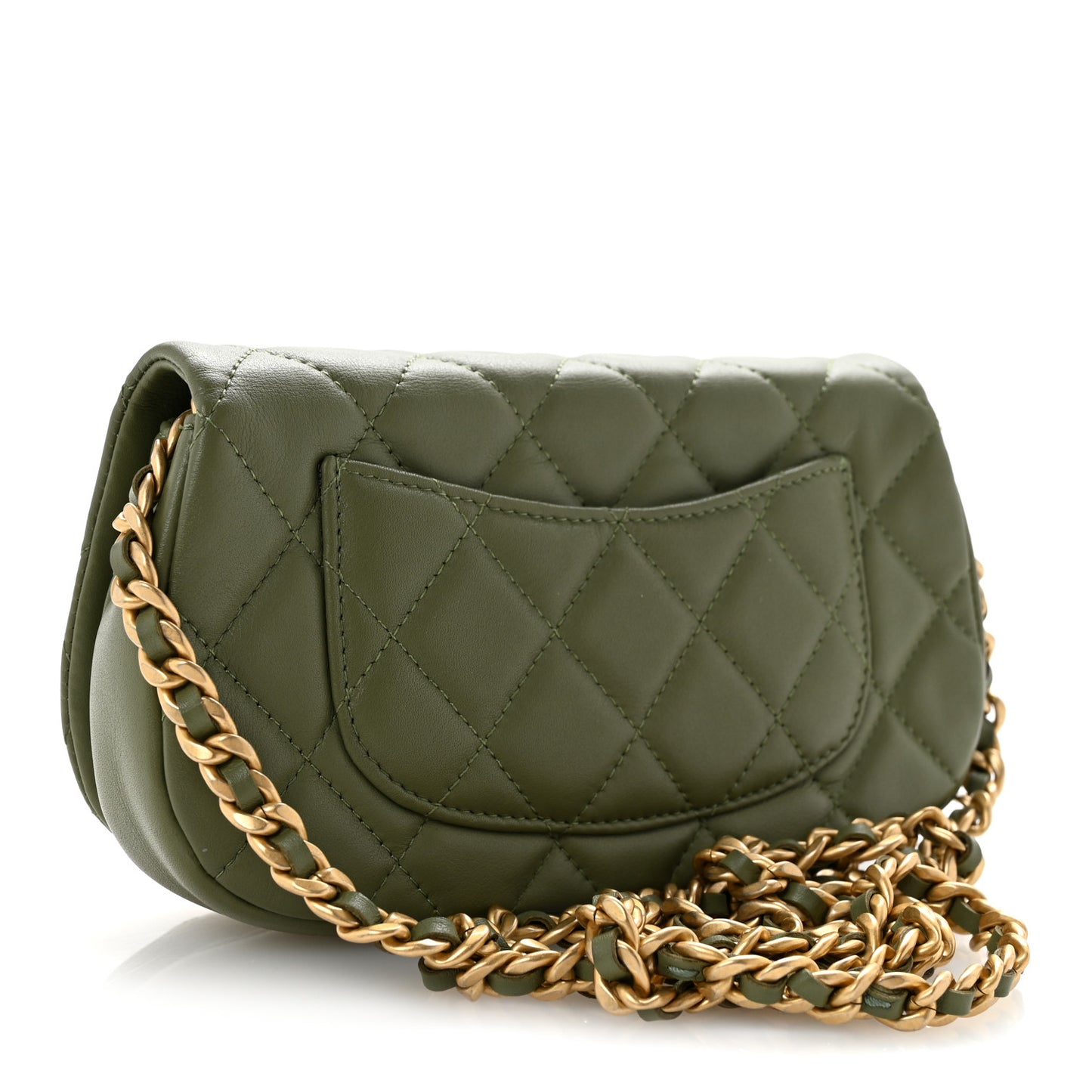 Calfskin Quilted Coco Mail Clutch With Chain Green