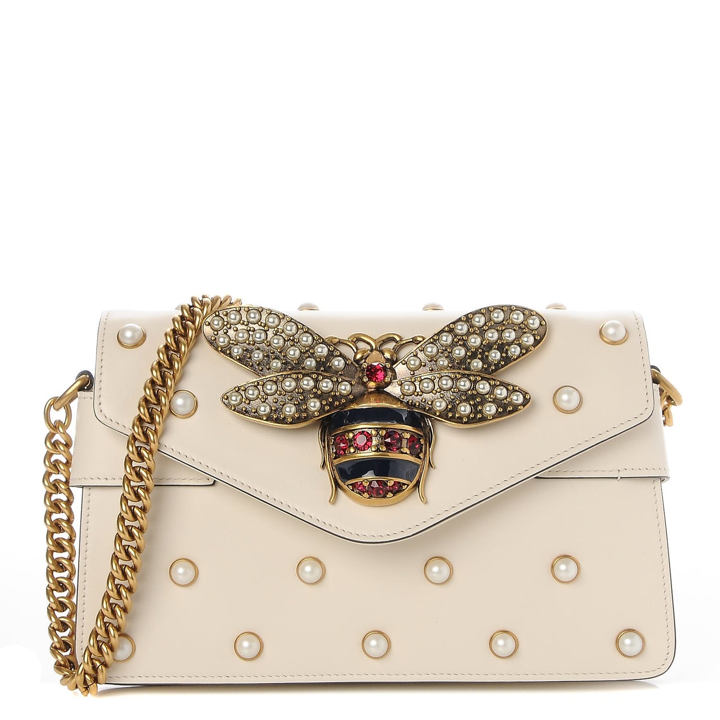 Nappa Pearl Studded Mini Queen Margaret Broadway Shoulder Bag Mystic White